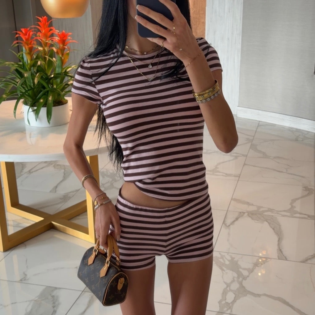 Sweet Stripe- Ballet Pink/Mocha