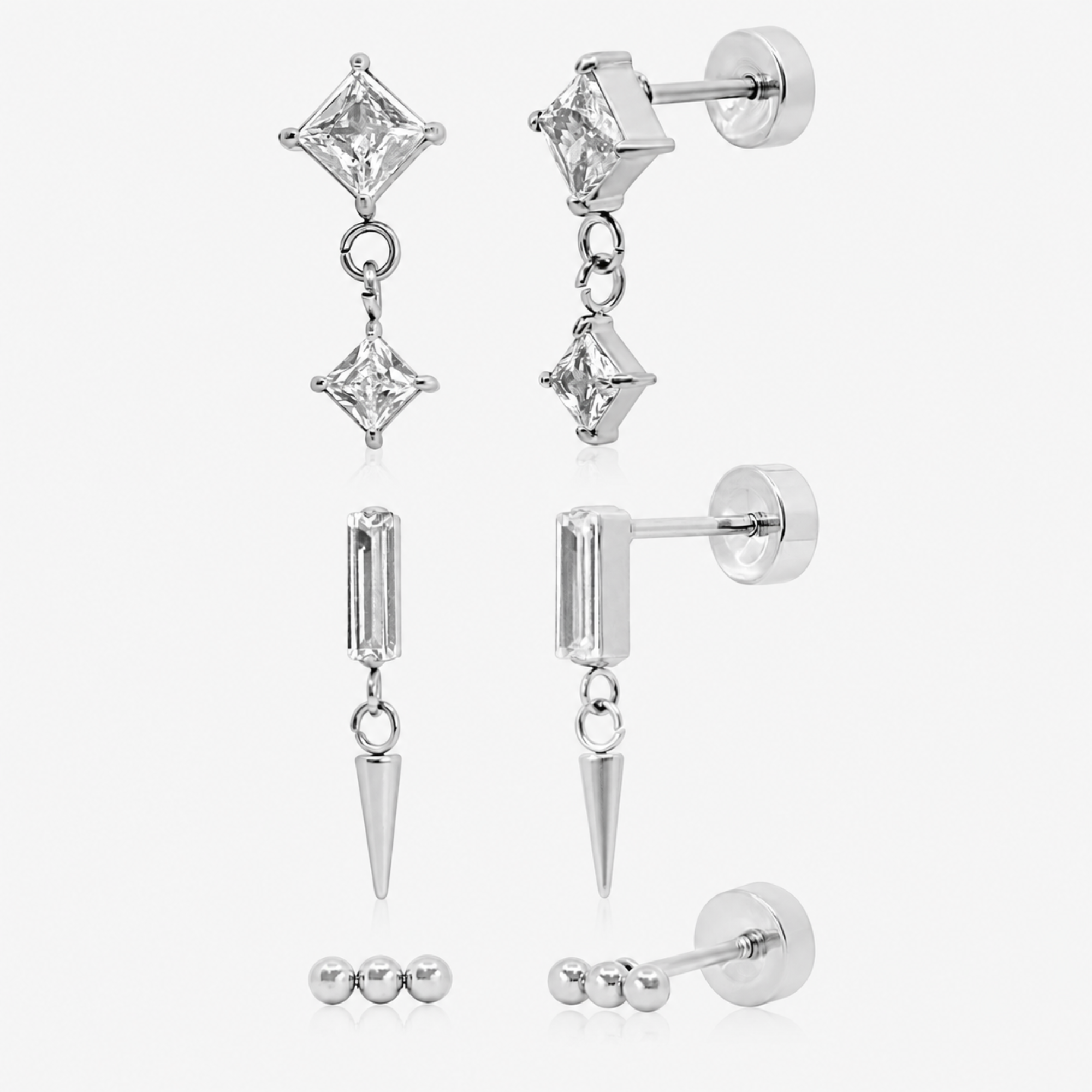 Cool Girl Flat Back 3 Piece Earring Set