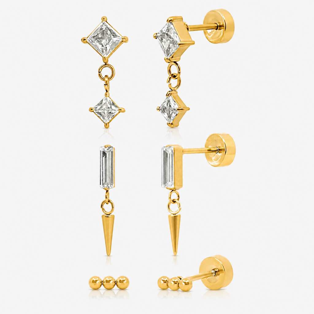 Cool Girl Flat Back 3 Piece Earring Set