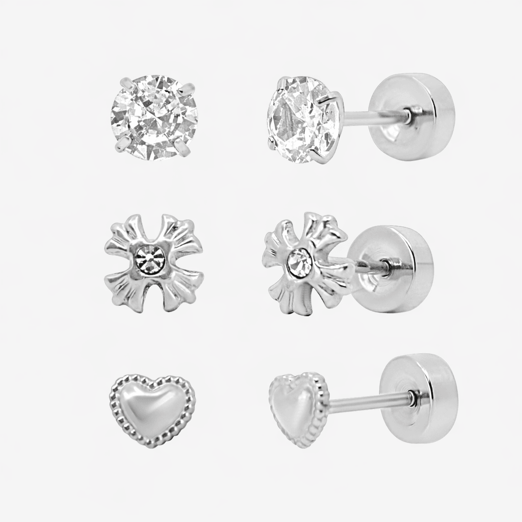 Sweetheart Flat Back Earrings 3 Piece Set